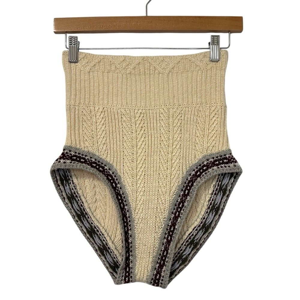 Zara Womens Jacquard Knit Mini Shorts Sz Small Cream High Waist Pull On